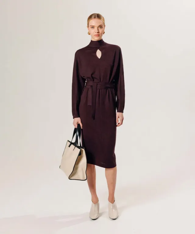 Rodier abito lungo lana merino melanzana donna