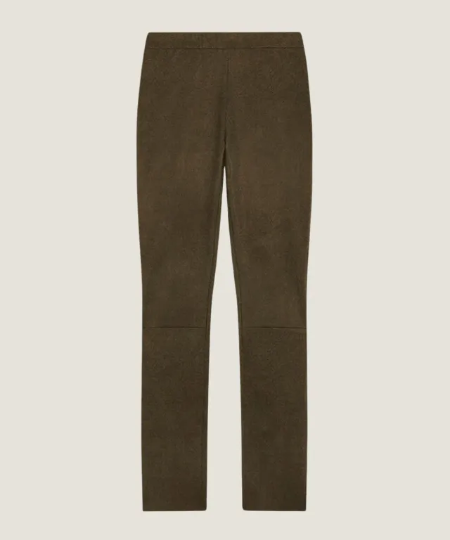 Rodier leggings pelle scamosciata kaki elasticizzato