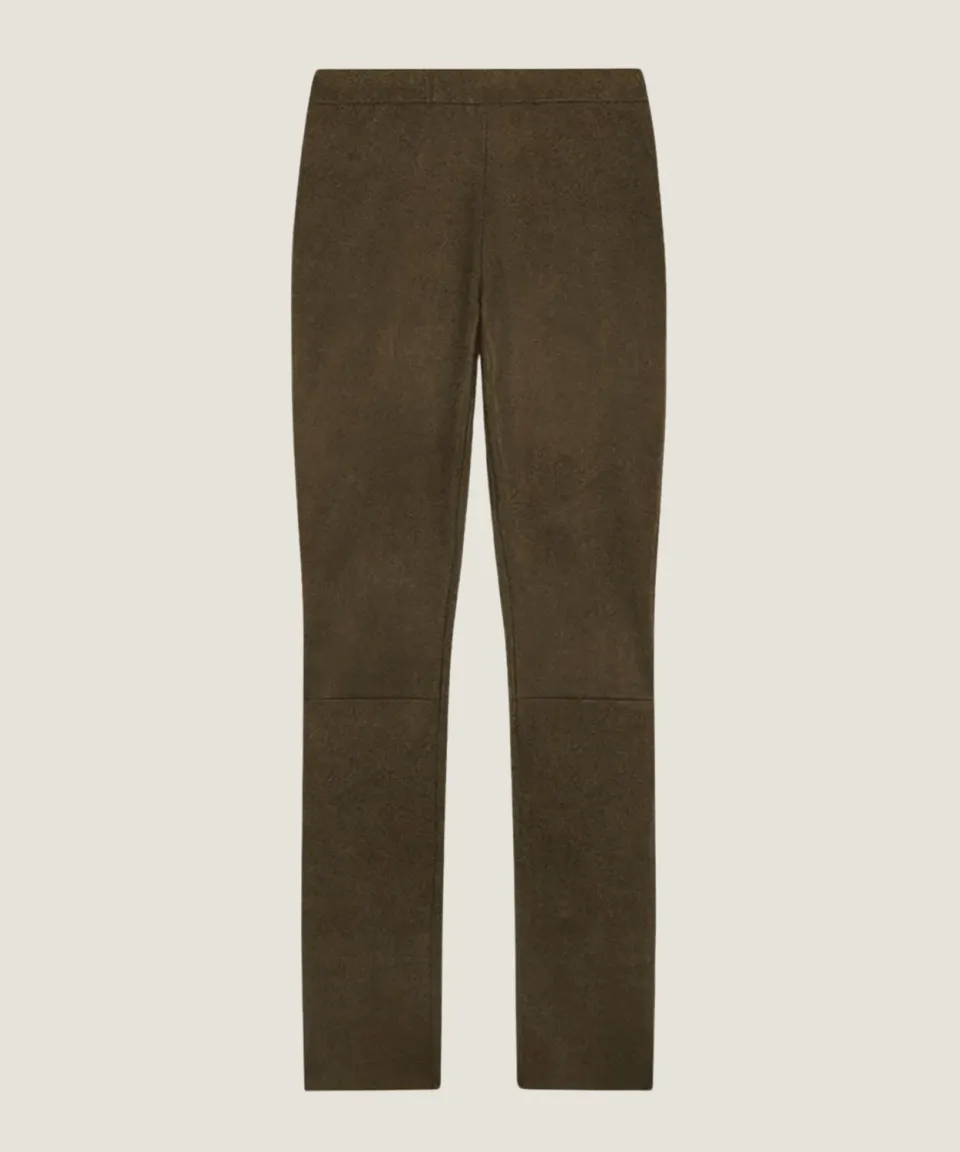 Rodier leggings pelle scamosciata kaki elasticizzato