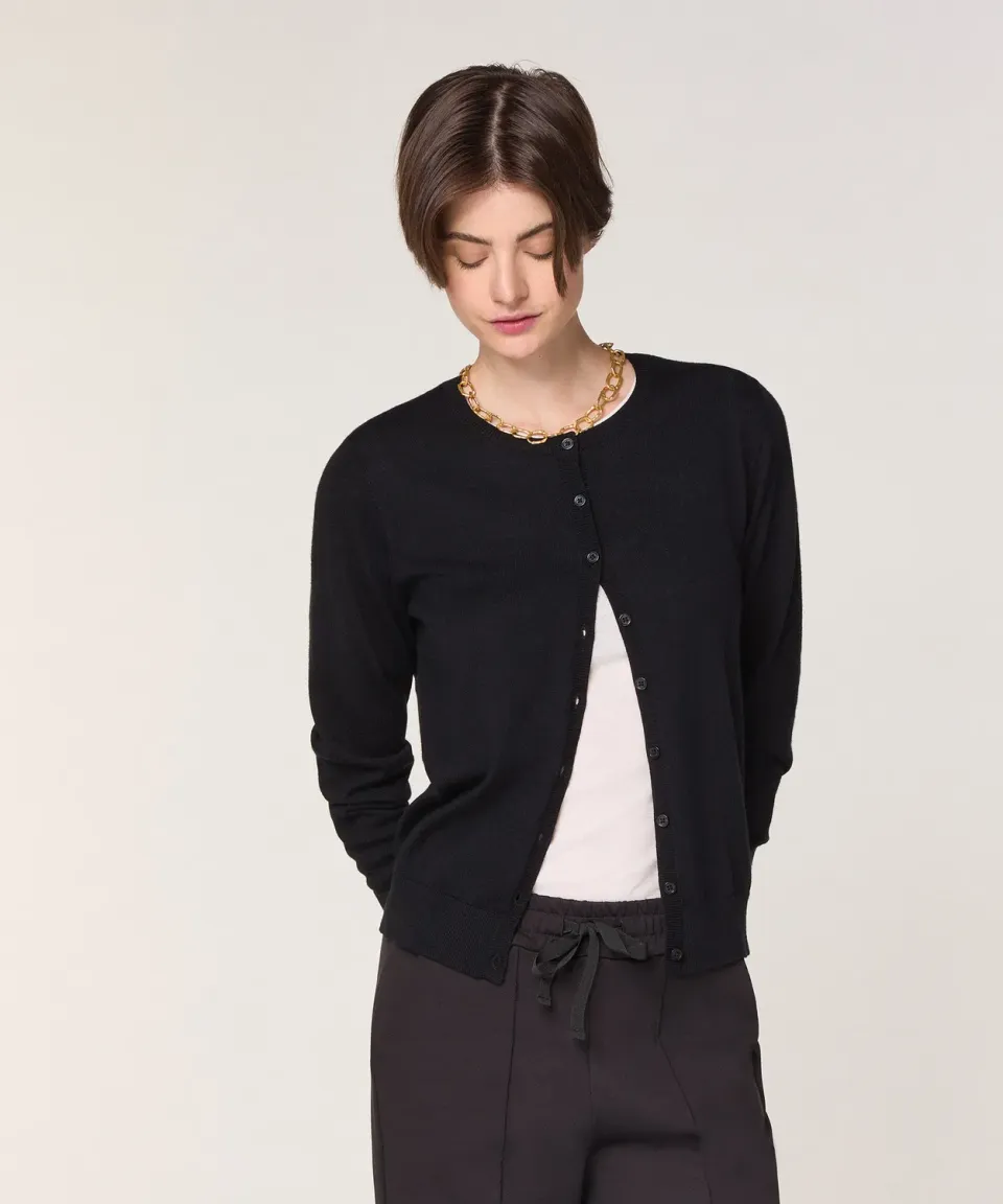 Rodier cardigan lana merino nero maglia fine