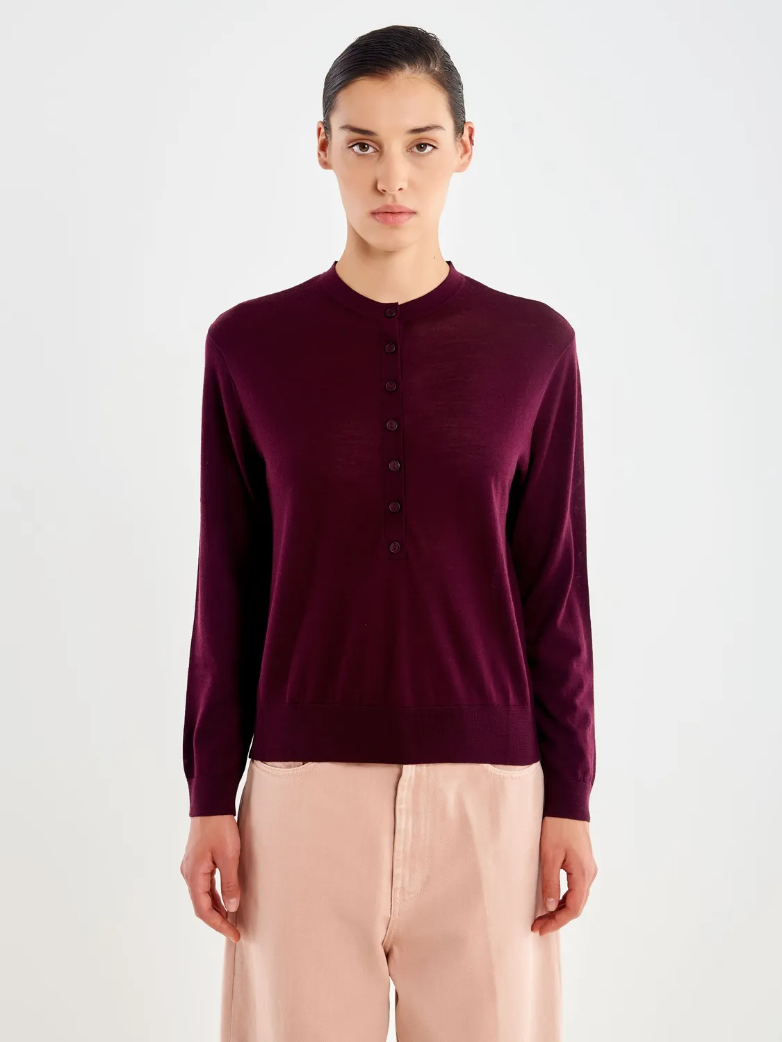 Vicolo Pull Girocollo Bottoncini maglione bordeaux pura lana