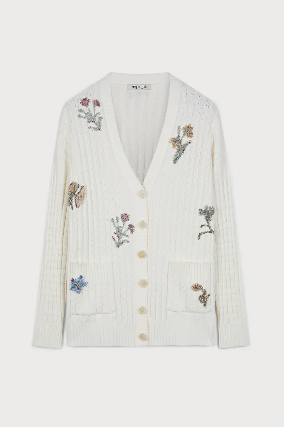 Ports 1961 PW125KFN08 cardigan floreale avorio cotone