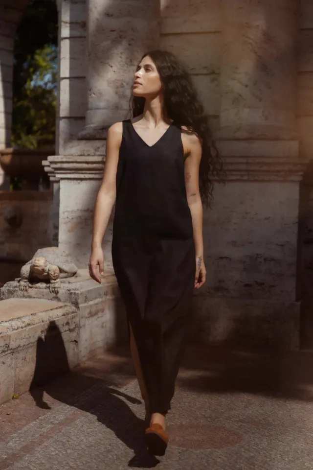 Jyoti Arohi abito midi canapa nero