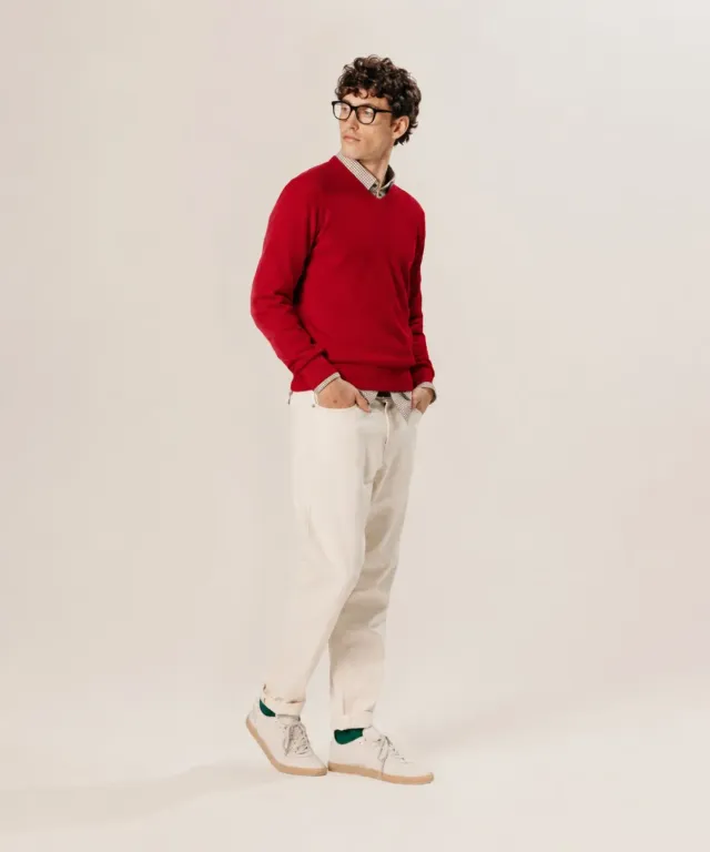 Rodier Maglione Scollo a V Lana Merino Rosso Uomo