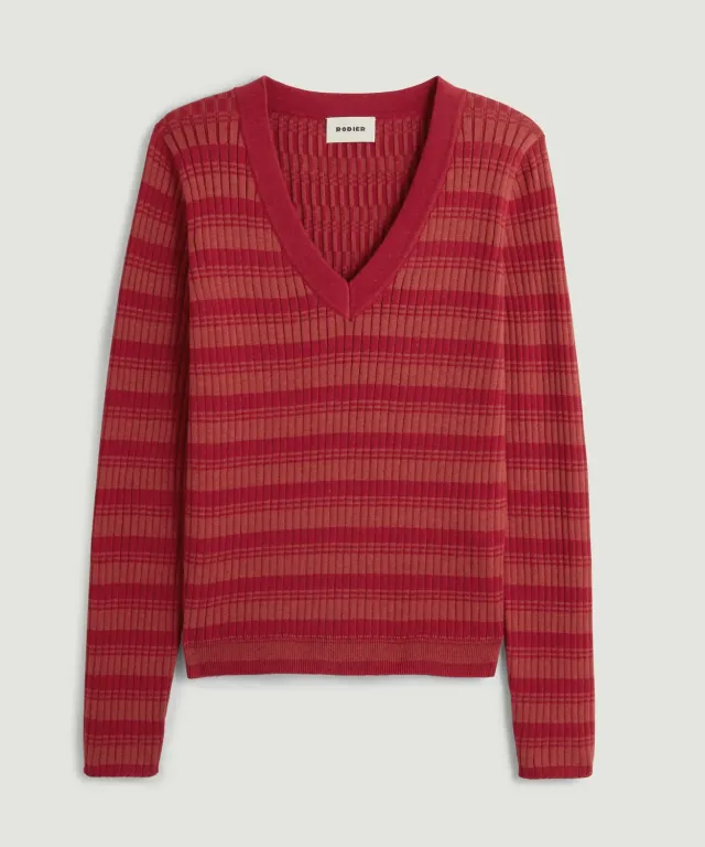 Rodier maglia scollo V rosso vermiglio coste S