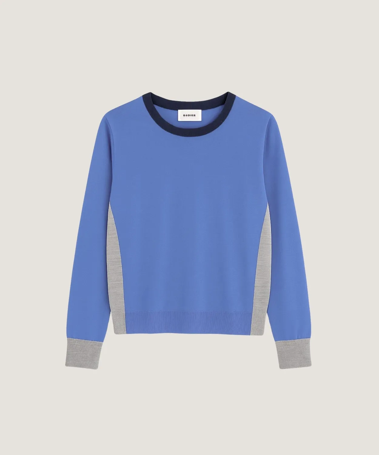 Rodier Maglione Tricolore Horizon Blue Merino Girocollo