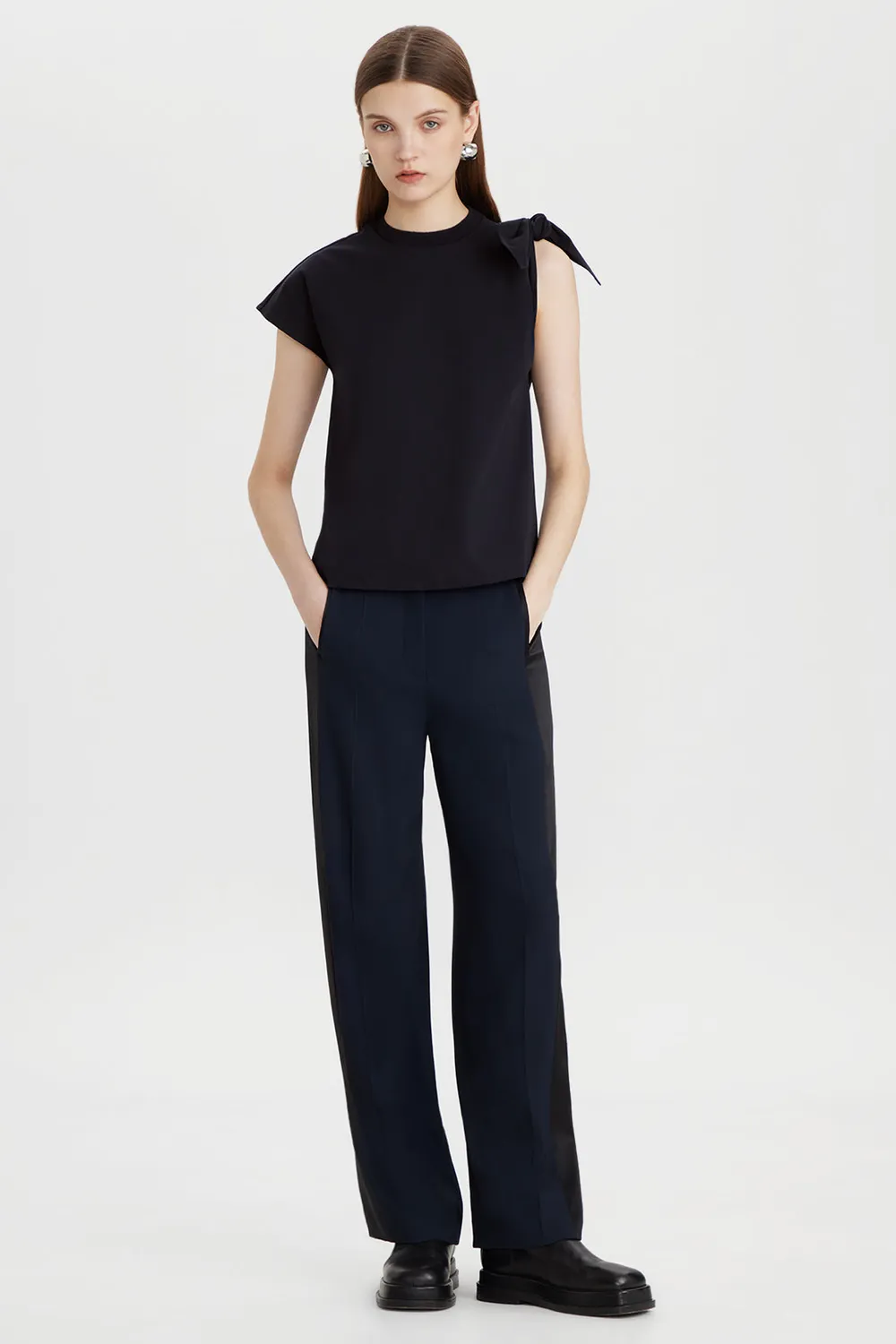 PORTS Cotton Bow Detail top blu navy