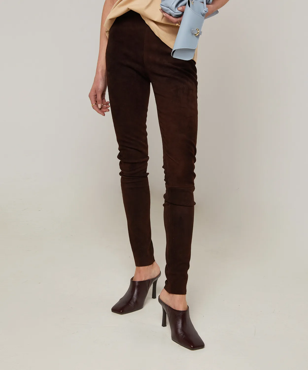 Rodier leggings pelle agnello marrone scuro