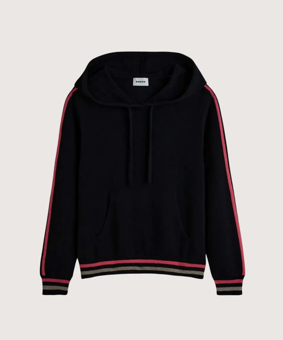Rodier Maglione con Cappuccio in Cashmere Nero 100%
