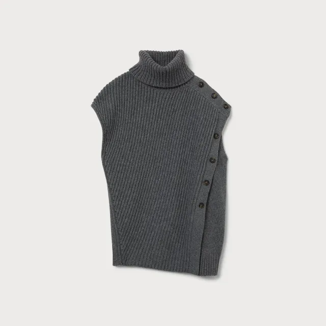 Ports Ribbed Wool top grigio collo arrotolato lana