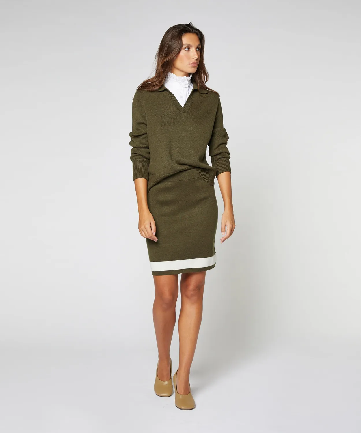 Rodier Maglione polo scollo a V kaki in lana