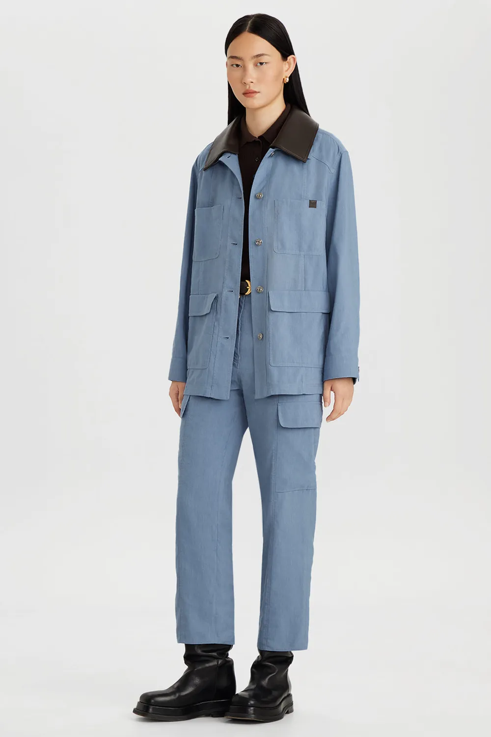 PORTS 1961 PW326TJD02 pantaloni cargo azzurri lino