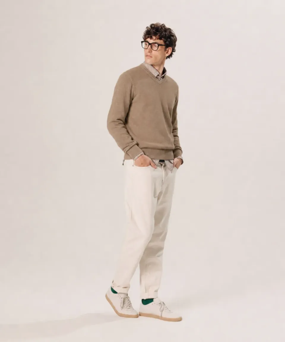 Rodier Pullover scollo a V merino beige scuro