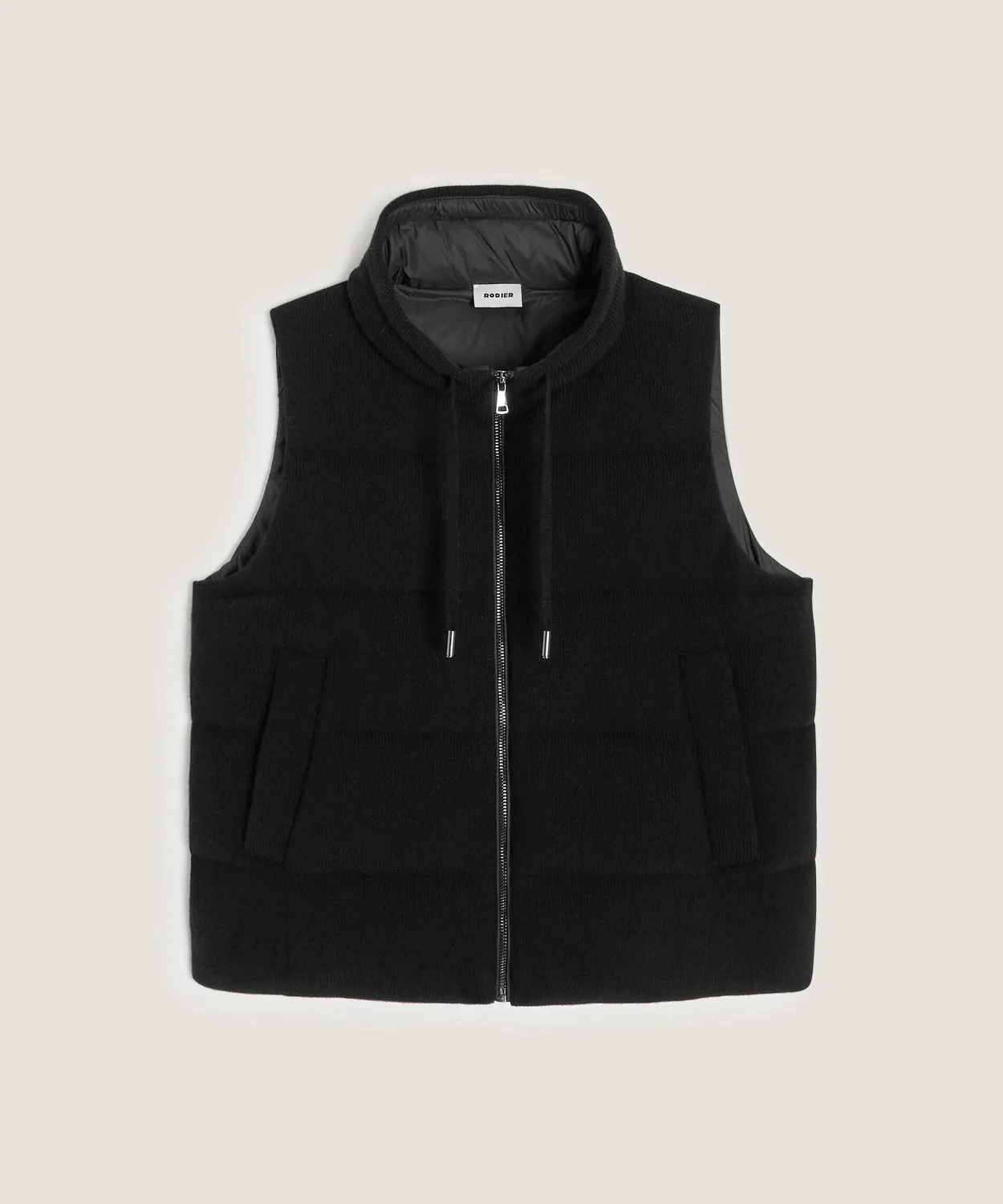 Rodier piumino smanicato cashmere nero trapuntato