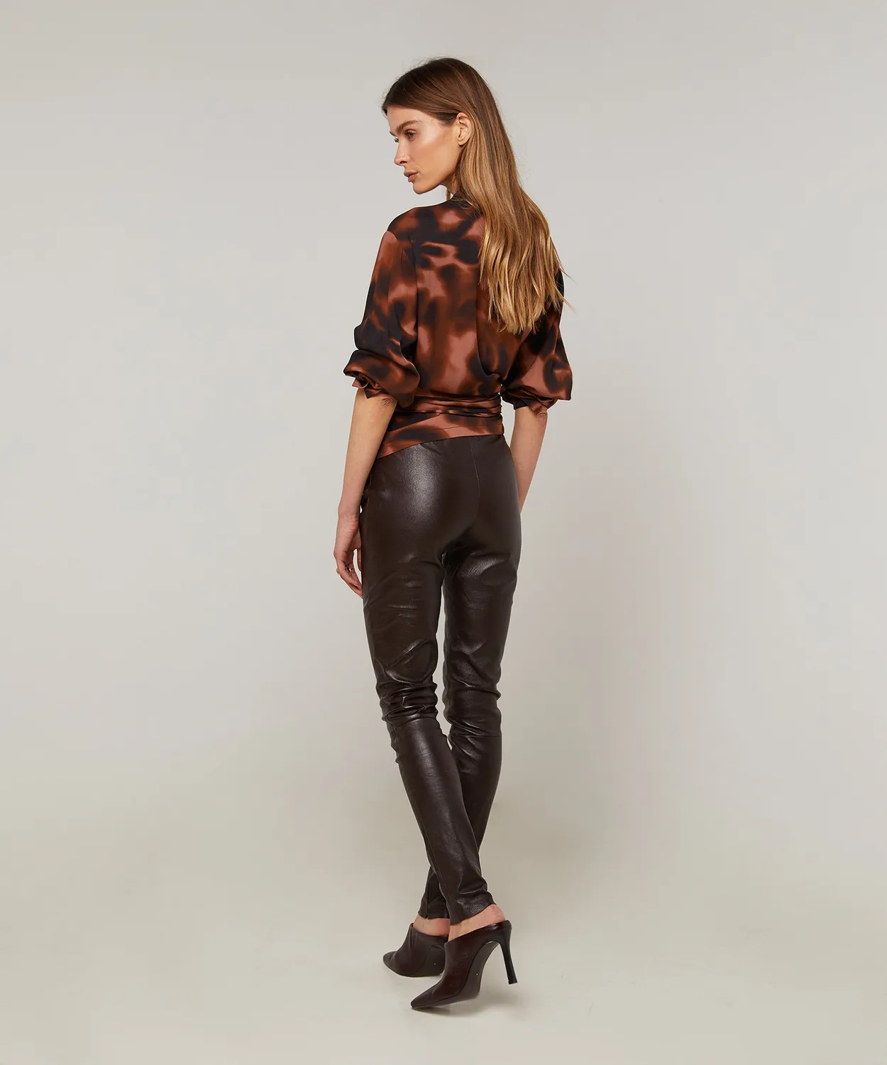 Rodier leggings pelle elasticizzata marrone scuro donna