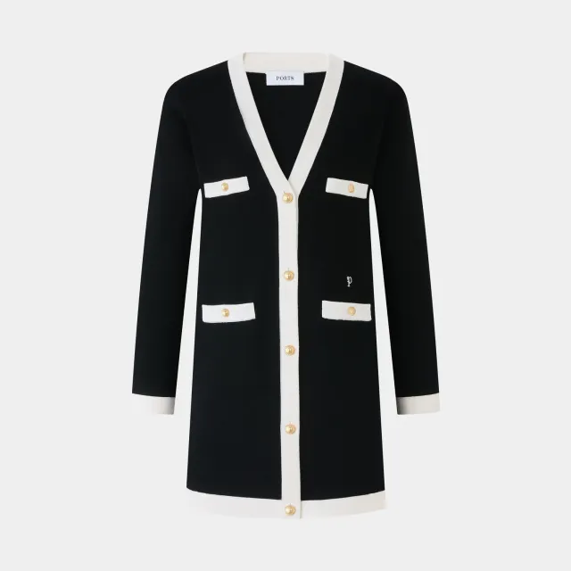 PORTS White Trimming cardigan nero dettagli oro