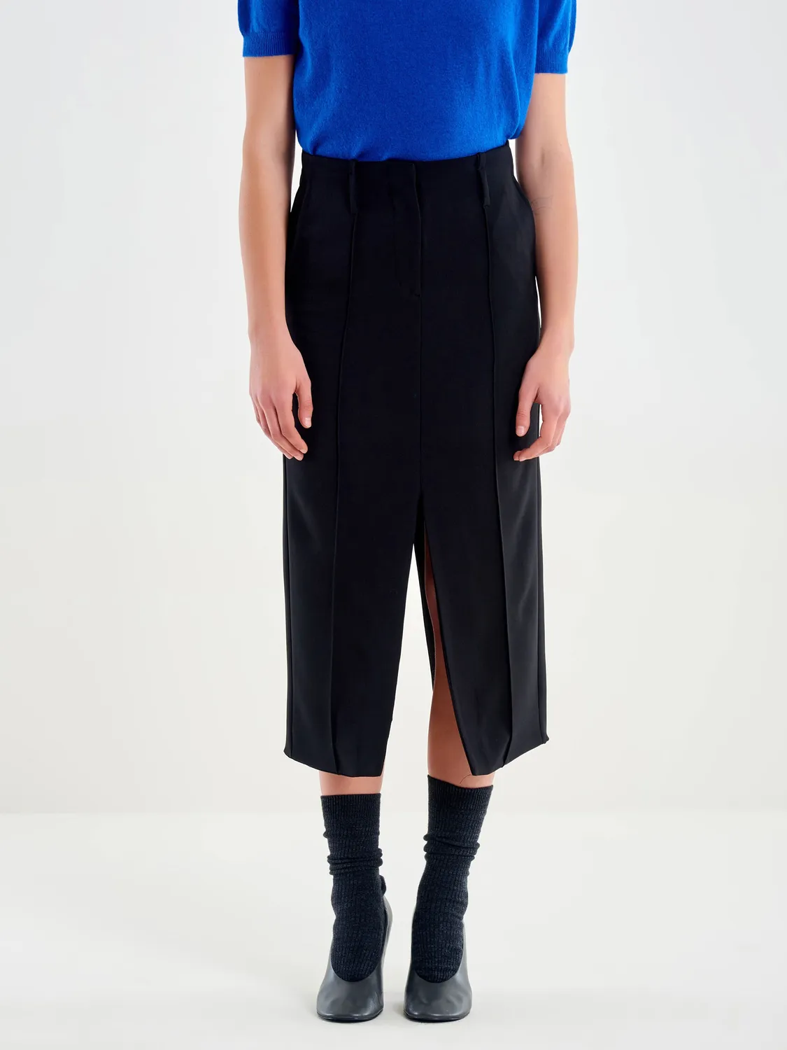 Vicolo Gonna Midi Spacchi Nera Elastan Taglia S