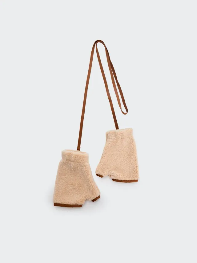 Vicolo Guanti in Eco Teddy guanti beige mezzo dito