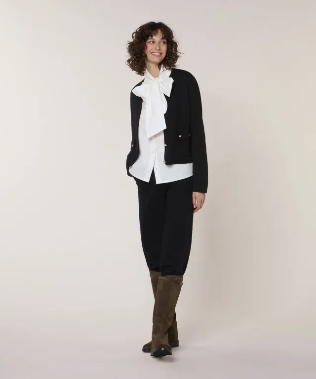 Rodier Giacca corta maglia double nero bottoni oro