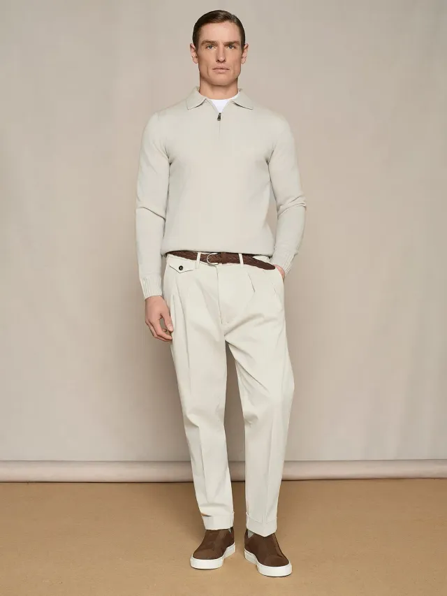 Paul Taylor Pantalone doppia pinces gabardina burro