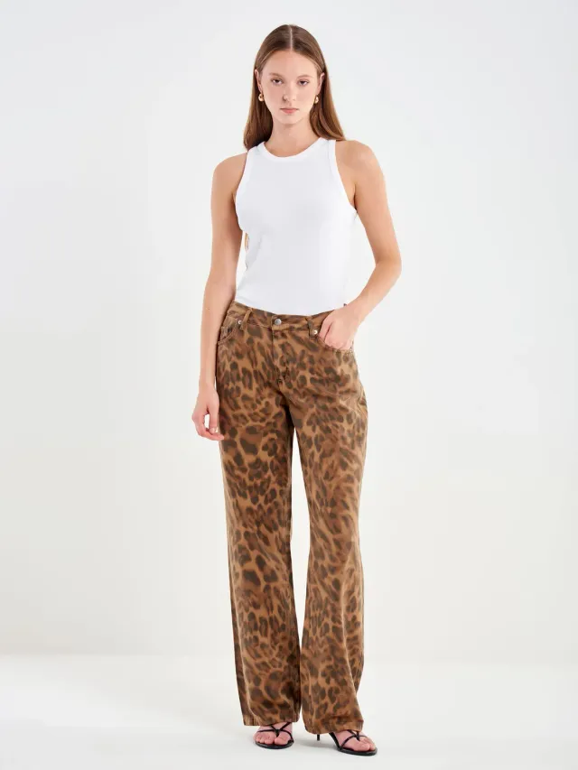 Vicolo Jeans Maculato Palazzo Cotone Fondente Taglia S