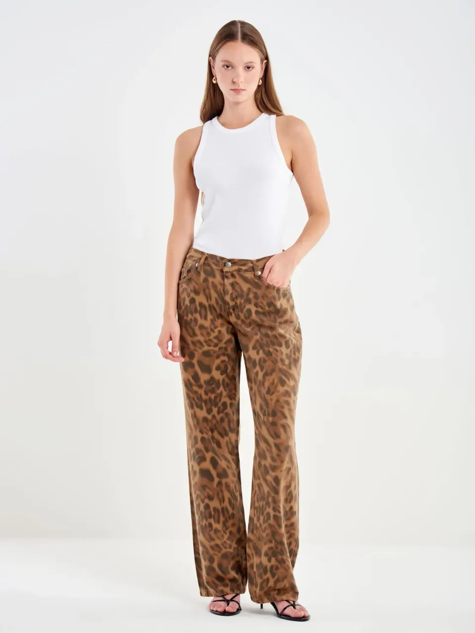 Vicolo Jeans Maculato Palazzo Cotone Fondente Taglia S