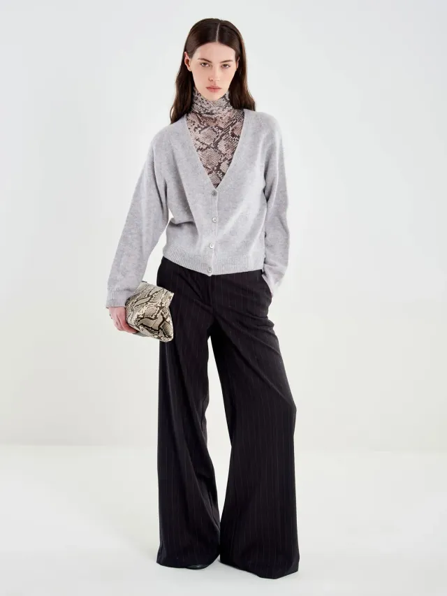 Vicolo Cardigan Scollo a V Maglia Grigio Cashmere