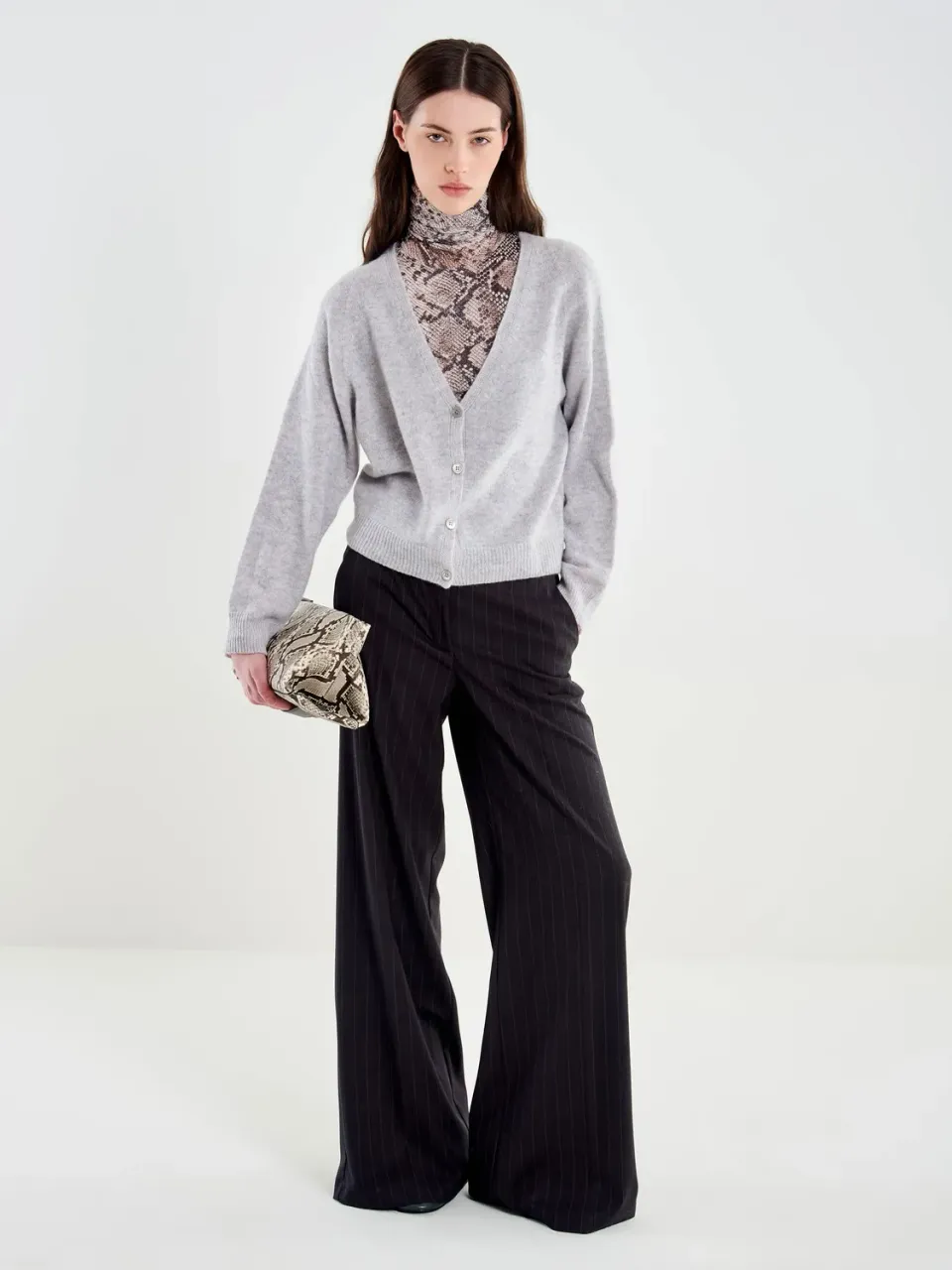 Vicolo Cardigan Scollo a V Maglia Grigio Cashmere