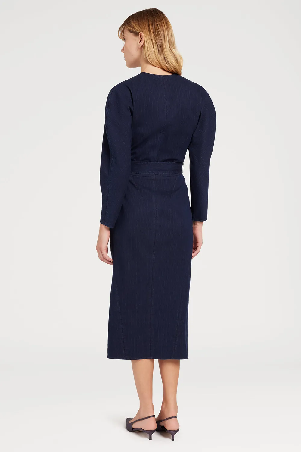 Ports 1961 Denim Belted Dress abito denim indigo con cintura