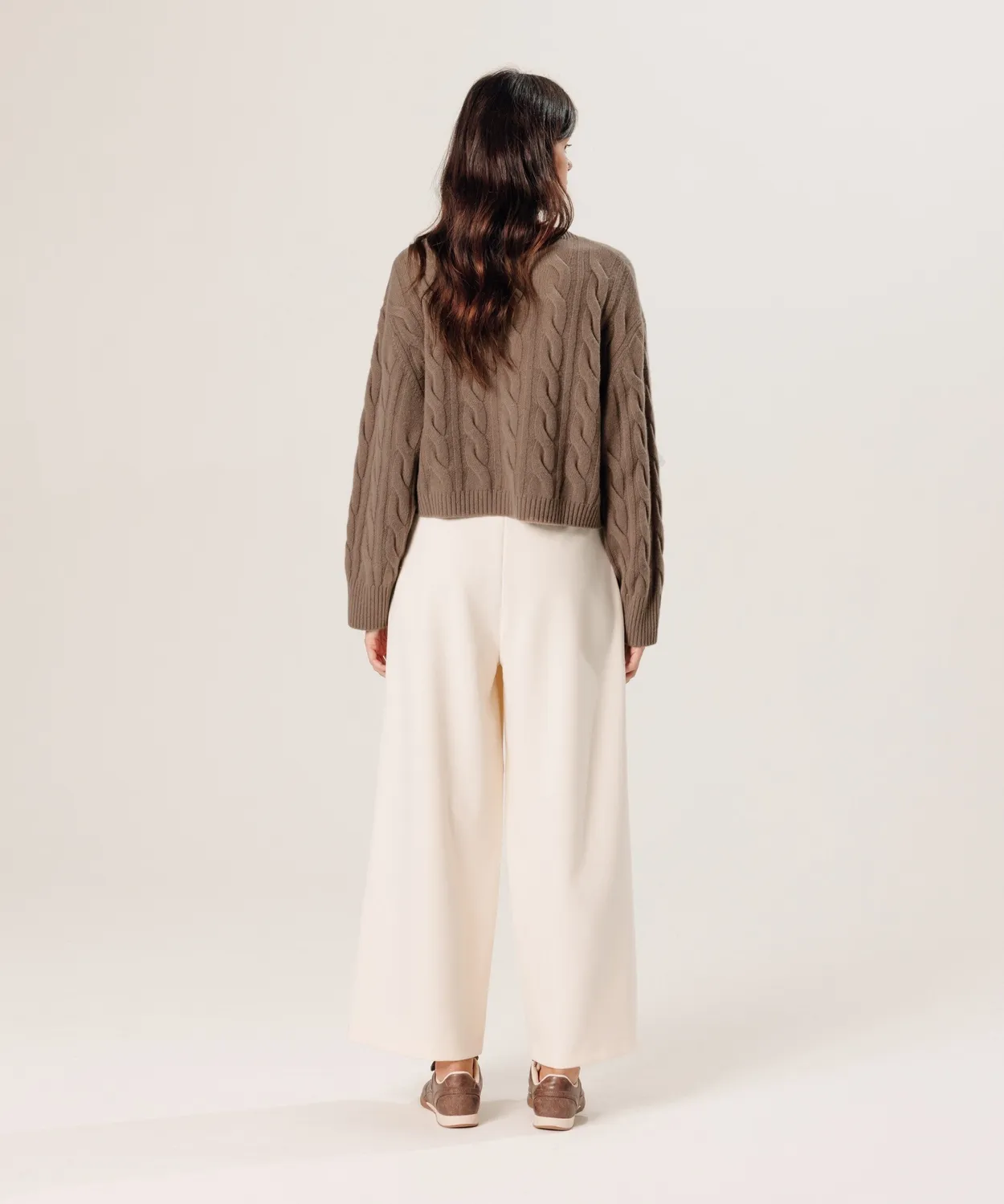 Rodier Maglione corto cashmere trecce marrone havana
