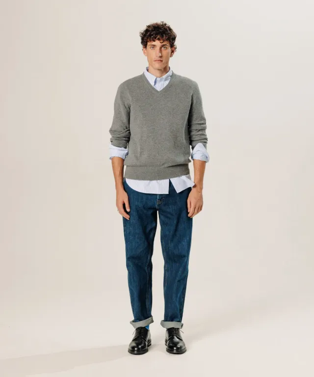 Rodier Maglione Scollo a V Cashmere Grigio Medio Uomo