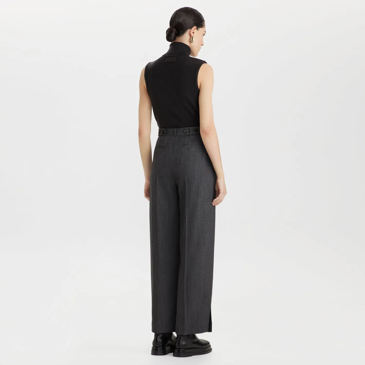 PORTS Wool-Blend pantaloni grigio vita alta
