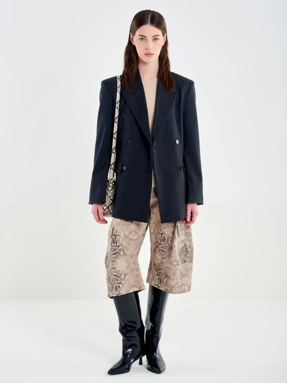 Vicolo Blazer Doppiopetto con Dettaglio Retro Nero S