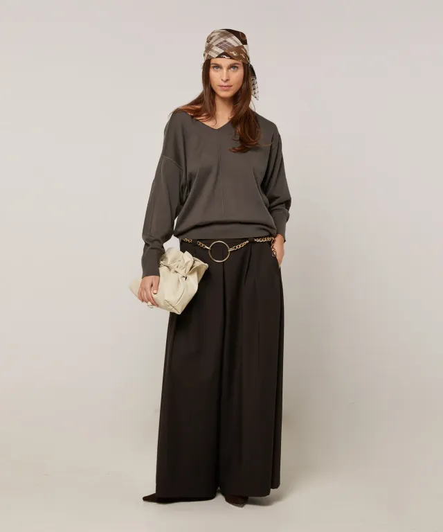 Rodier Maglione Oversize Scollo a V Lana Grigio Topo