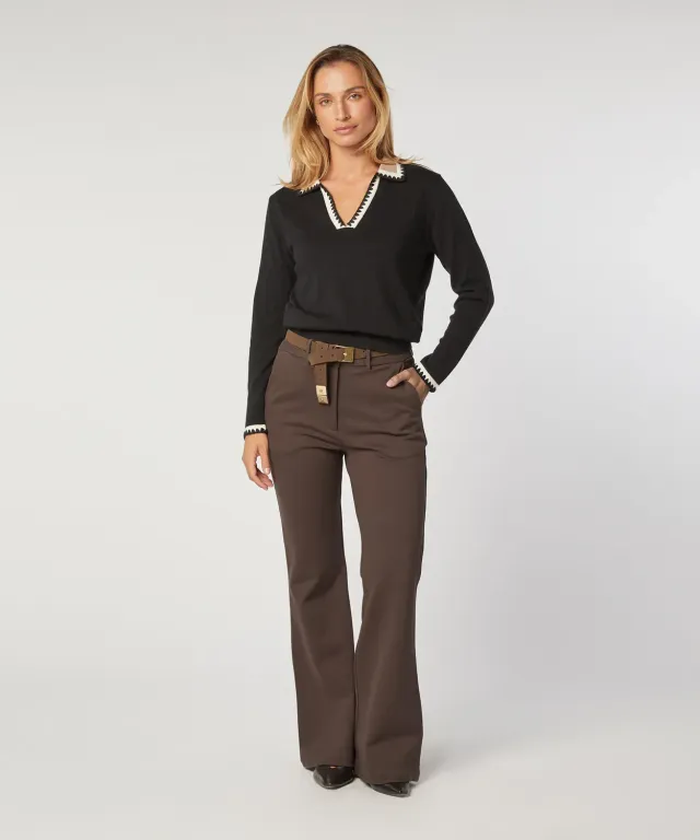 Rodier Milano pantaloni svasati tortora vita alta