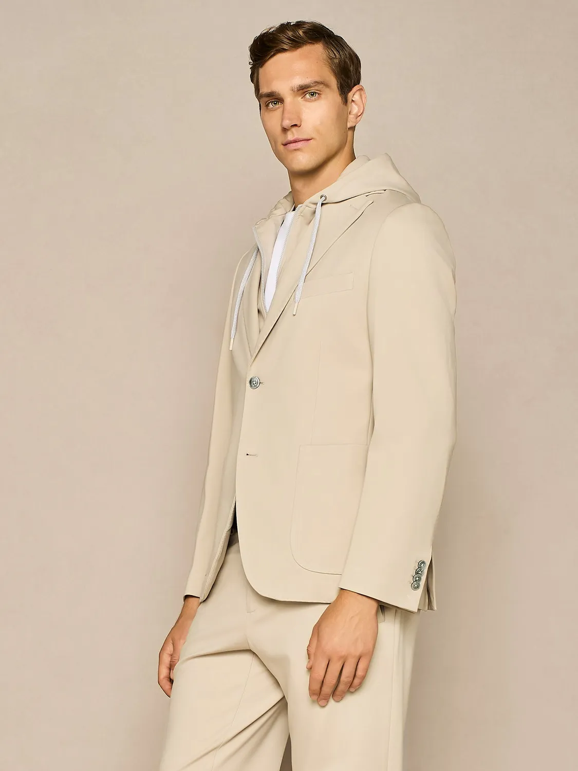 Paul Taylor giacca sfoderata jersey beige con cappuccio