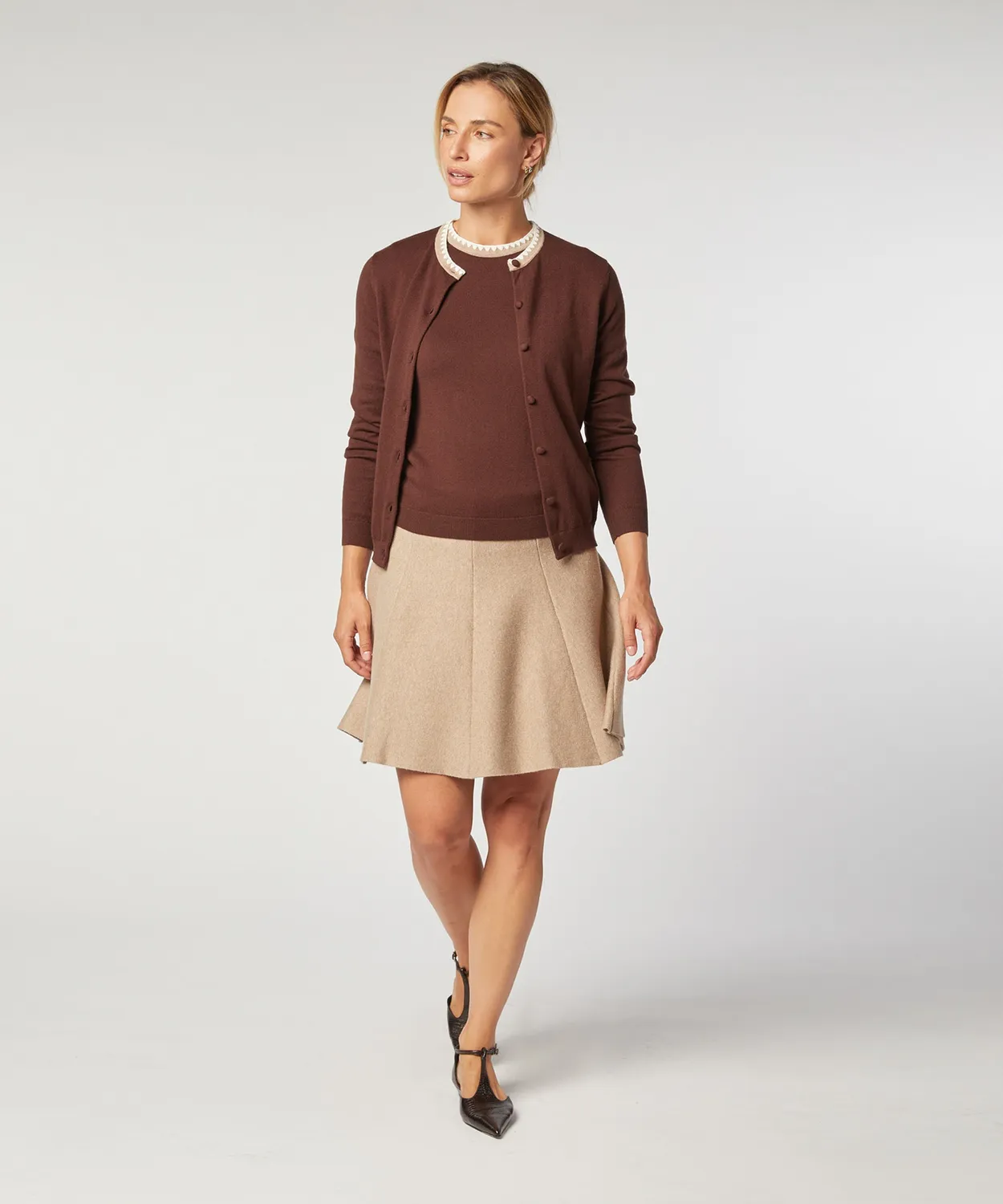 Rodier twin-set in cotone marrone top e cardigan