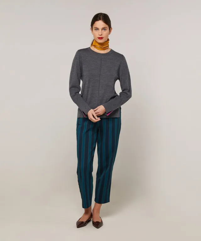 Rodier Maglione Girocollo Lana Merino Grigio Piombo 38