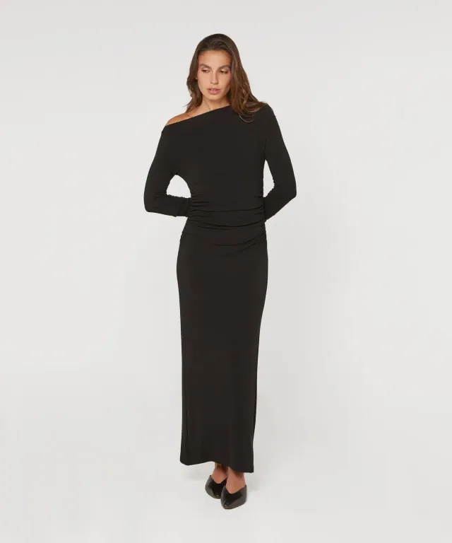 Rodier abito lungo drappeggiato nero maglia