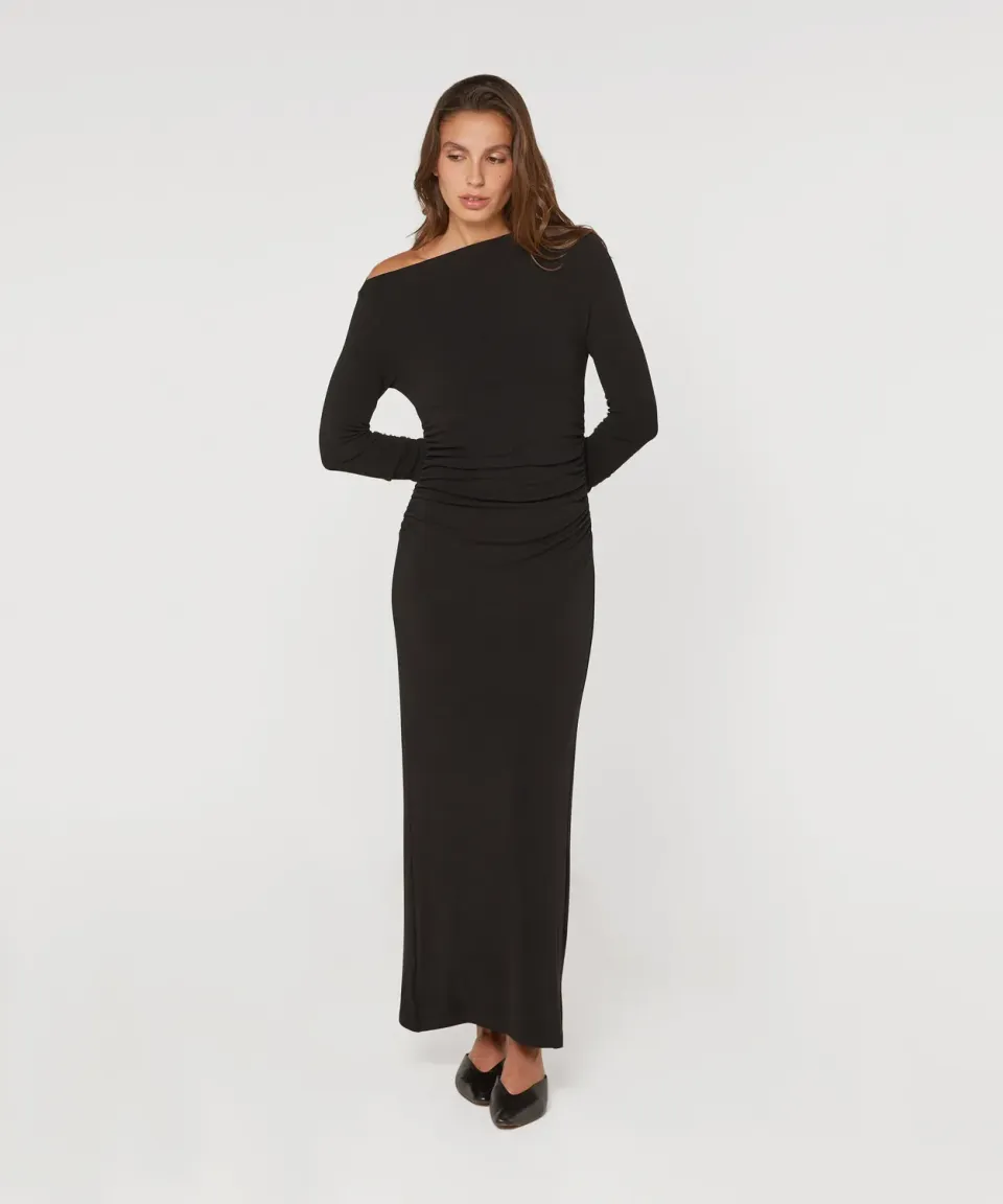 Rodier abito lungo drappeggiato nero maglia