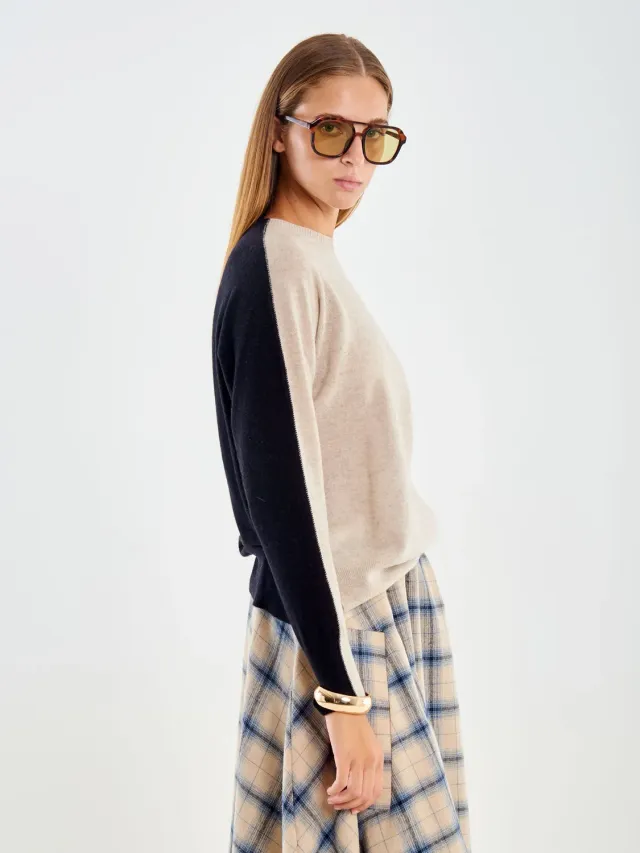 Vicolo Pullover Girocollo Bicolor beige lilla taglia unica lana cashmere