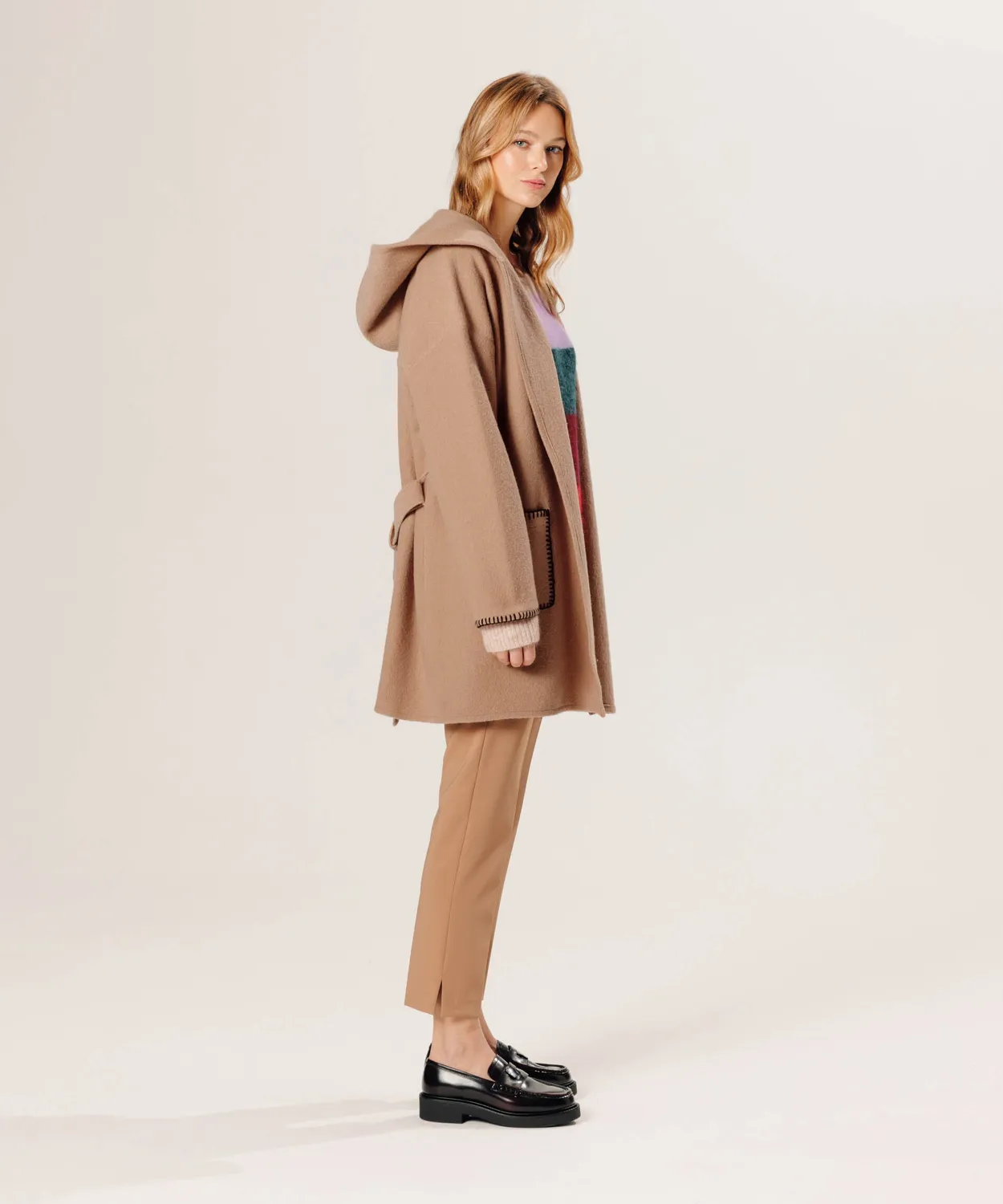 Rodier Cappotto Lana Cotta Beige Ficelle Cappuccio
