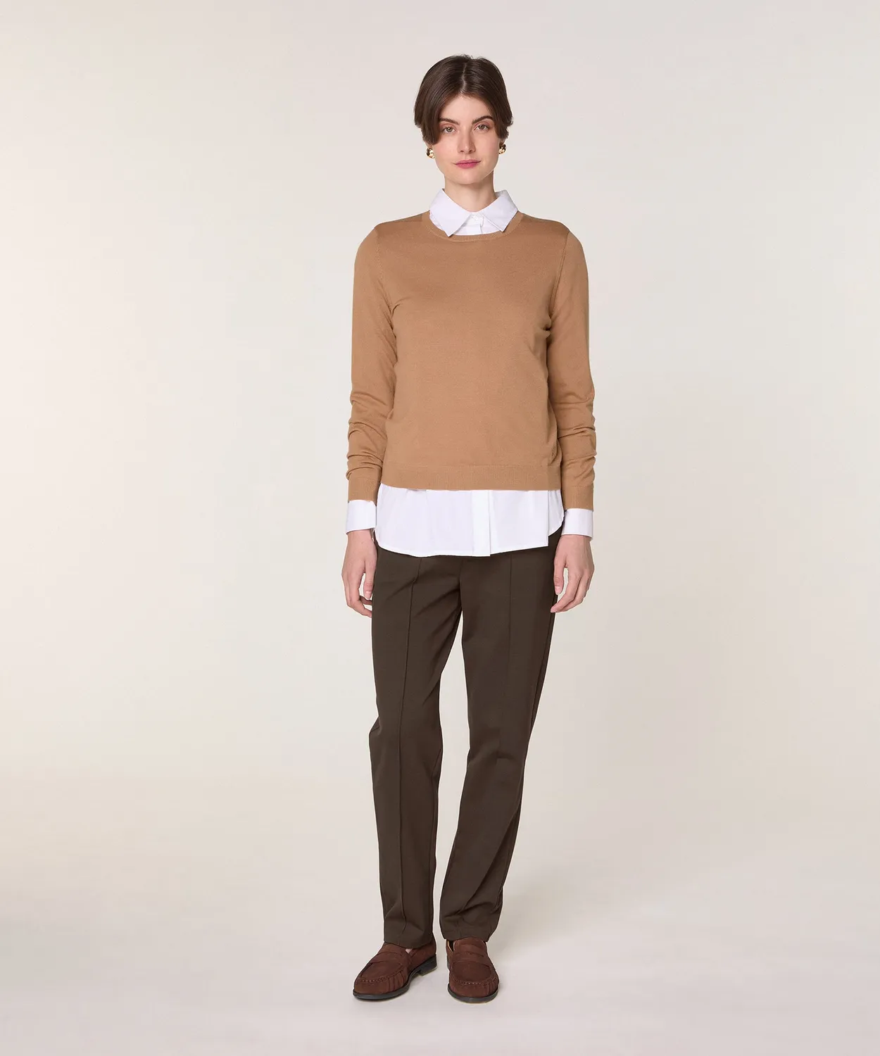 Rodier Maglione girocollo merino camel brown maglia fine