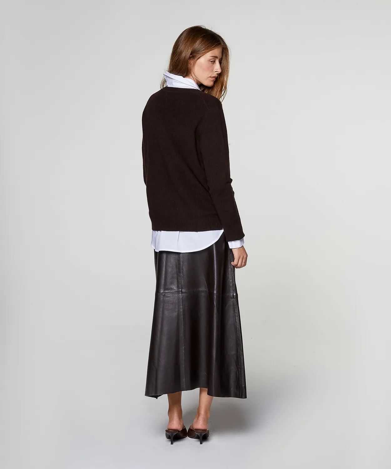 Rodier Maglia Scollo Tunisino Cashmere Marrone Scuro