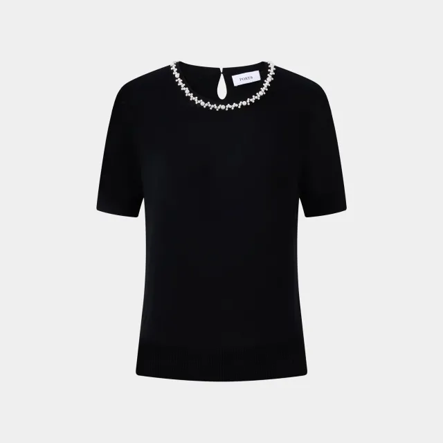 Ports Chic Pearl top nero in seta di gelso con perle