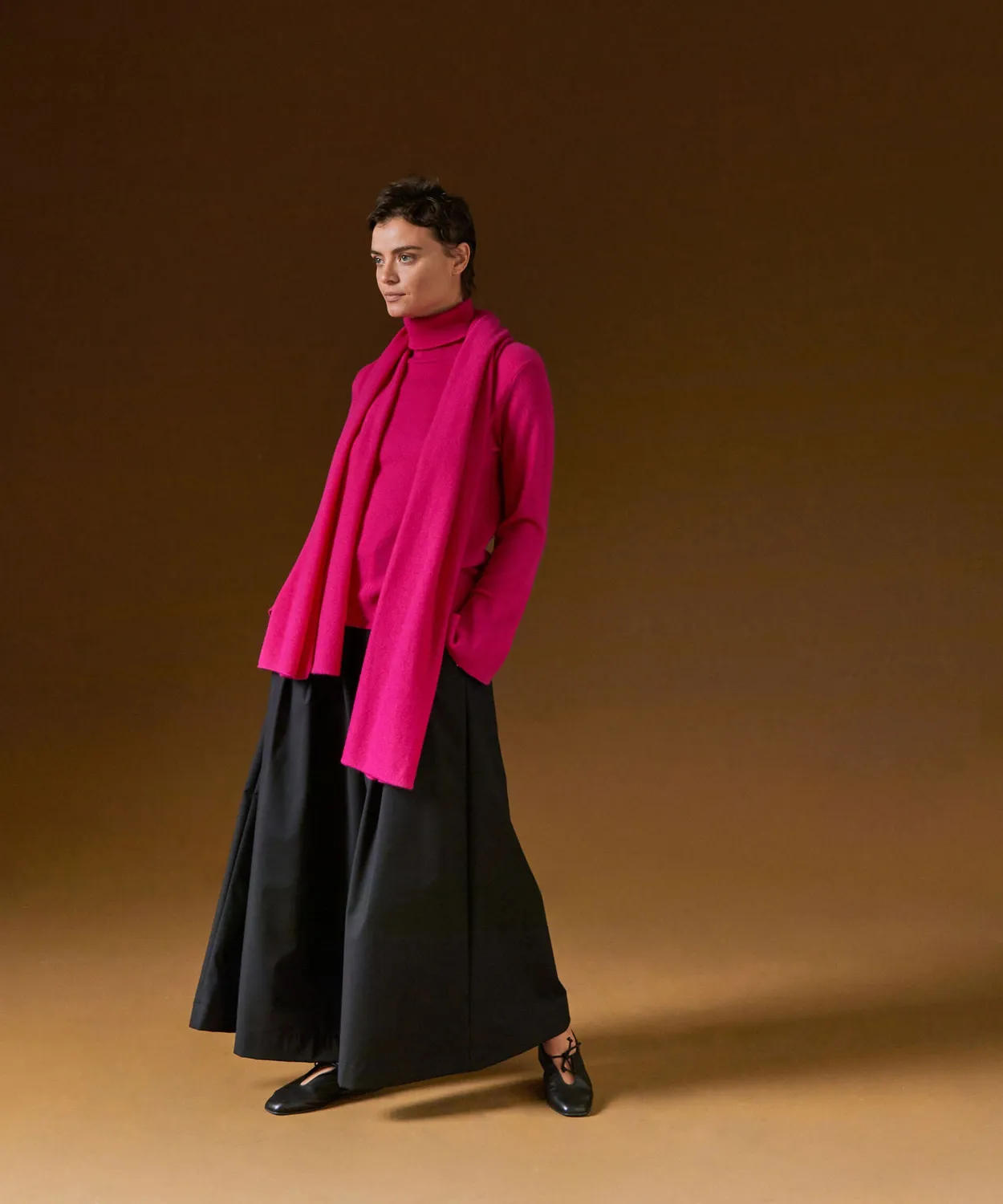 Rodier Maglione dolcevita cashmere rosa collo alto