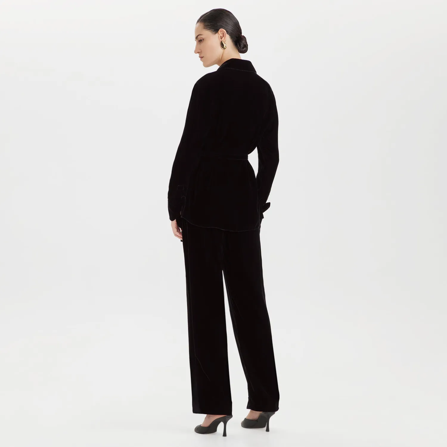 PORTS Velvet Tie-Waist camicia velluto nera cintura