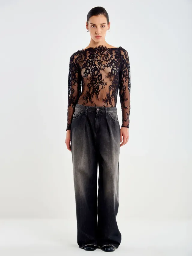 Vicolo body in pizzo nero maniche lunghe