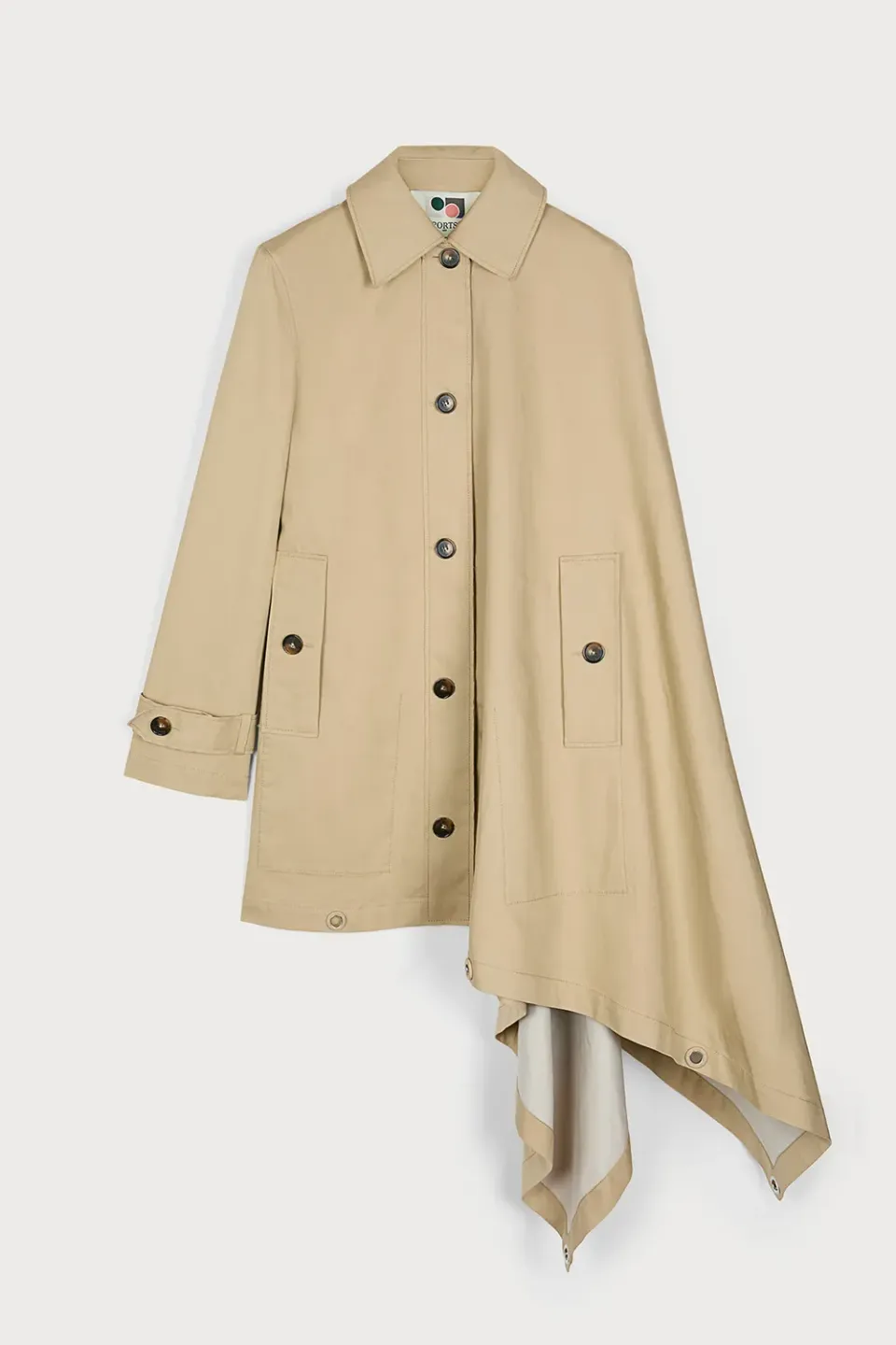 PORTS Cape Couture trench asimmetrico beige con blusa