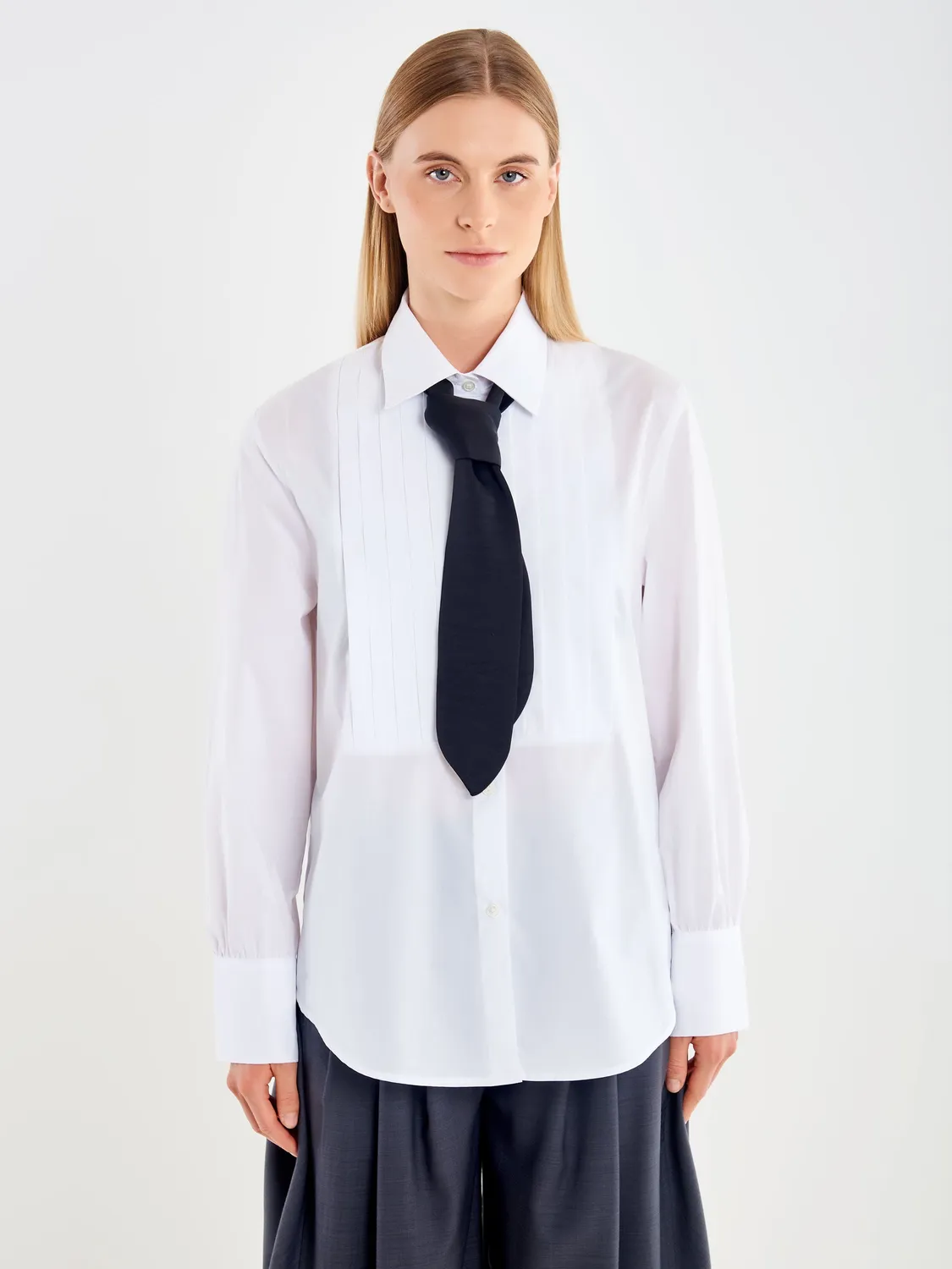 Vicolo camicia plastron bianca lavalliere cotone S M L